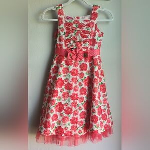 What A Doll - Coral Red Floral Dress, Sz 7/8